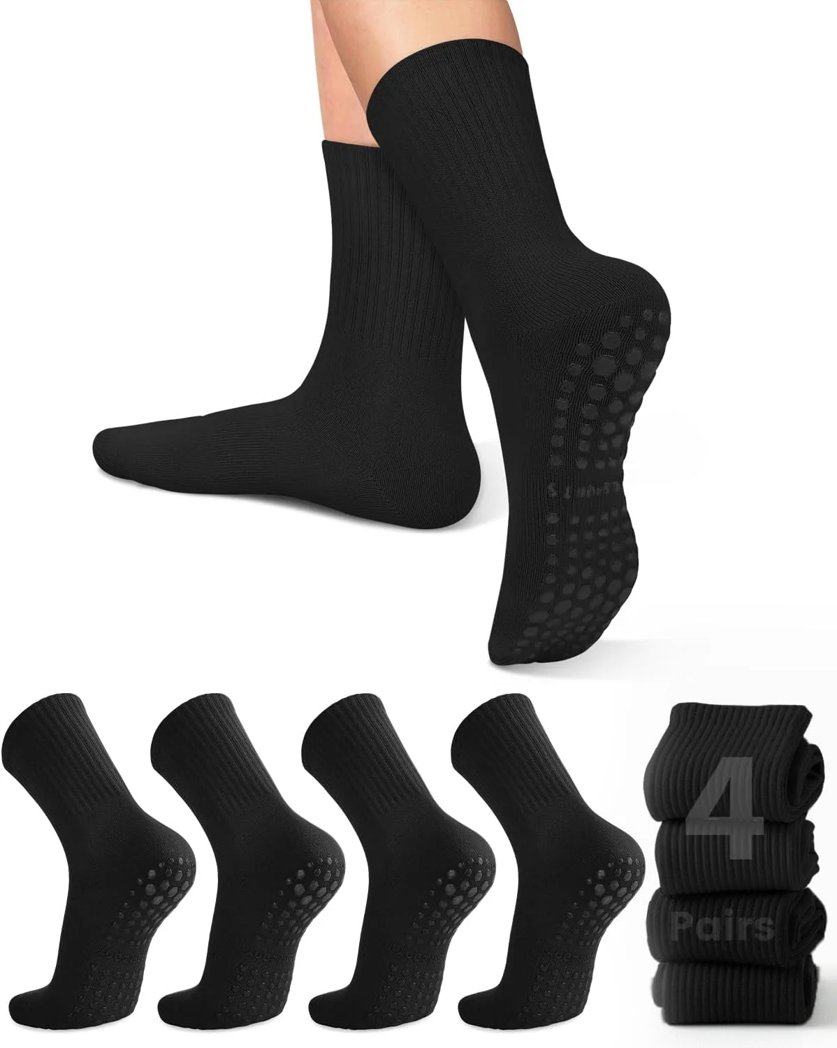 Pilates Yoga Grip Socks - 여성용 요가 양말 4켤레, 단색 미드솔