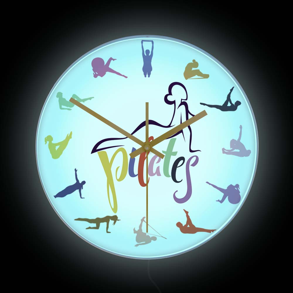 Pilates Yoga Room - 필라테스 포즈 컬러풀 프린트 벽시계 LED