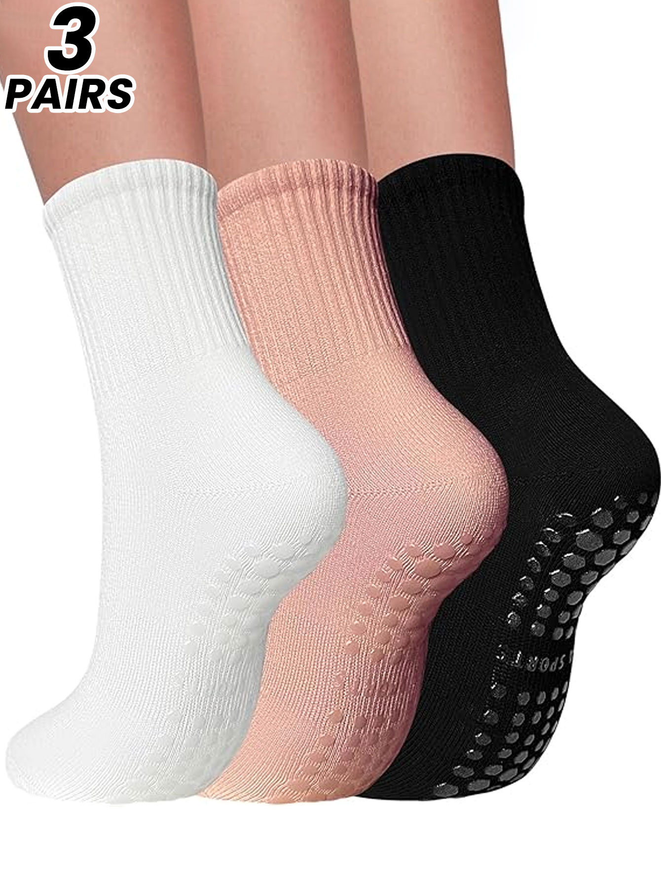 Pilates Yoga Grip Socks - 여성용 전문 요가 양말 3켤레, 실내
