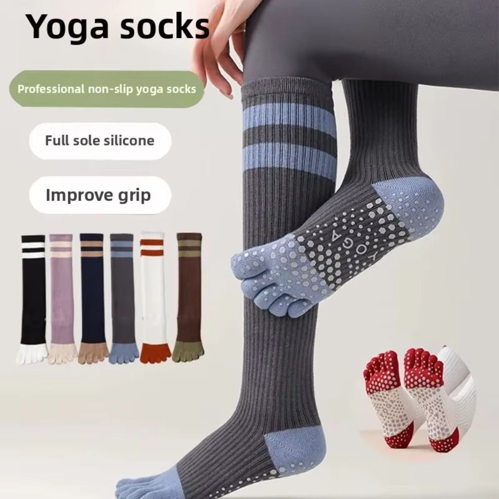 새로운 면 소재 다섯 손가락 요가 양말 실리콘 그립 논 - Pilates Yoga And Barre 리뷰 및 가격