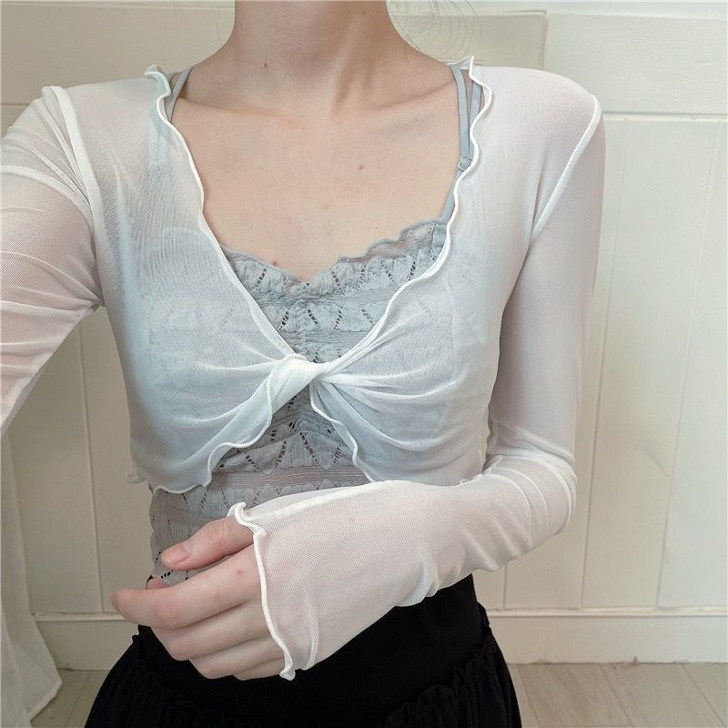 여성용 메쉬 발레 커버업 크로스 프론트 긴팔 스트레치  - Pilates Yoga Wear 리뷰 및 가격