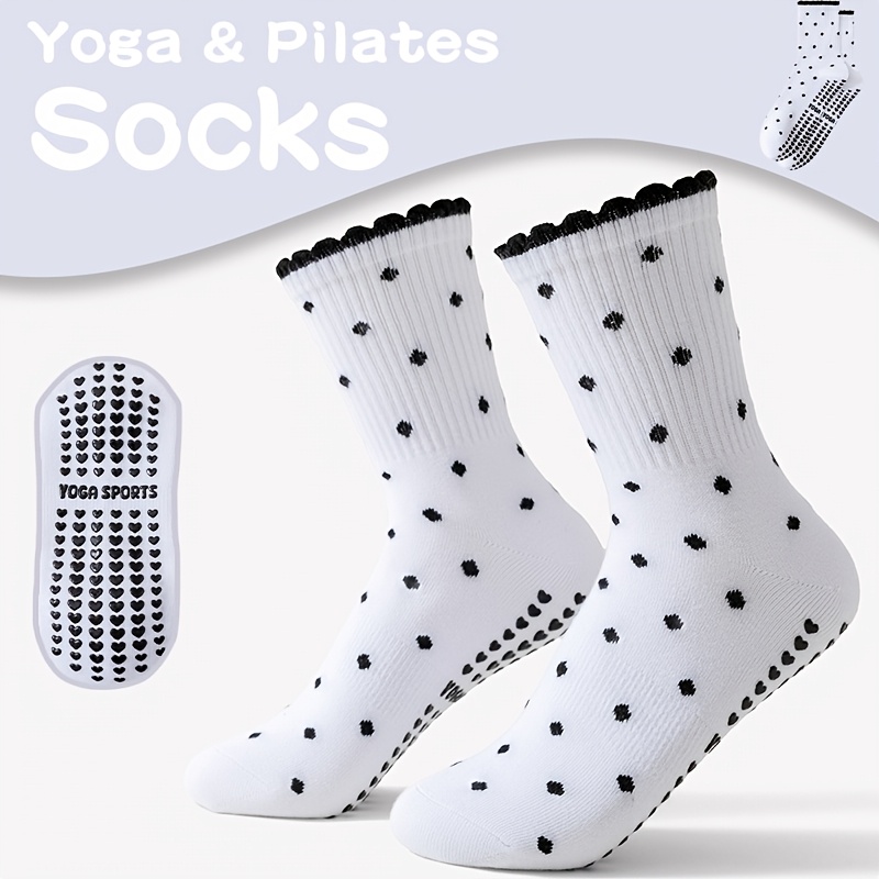 여성용 화이트 블랙 도트 논슬립 중목 요가 양말, 통기 - Pilates Yoga And Barre 리뷰 및 가격
