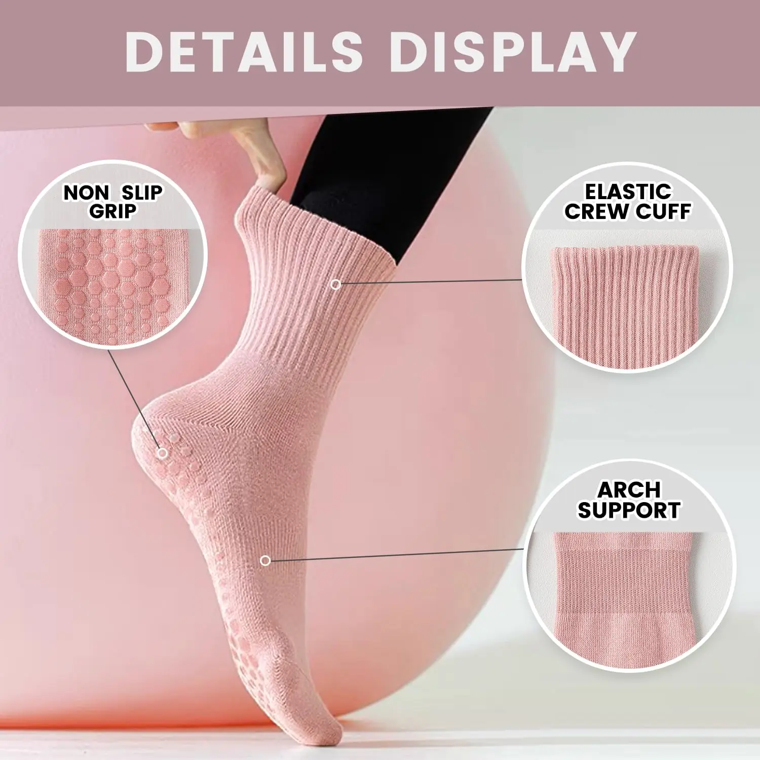 여성용 요가 양말 4켤레, 단색 미드솔 미끄럼 방지 그 - Pilates Yoga Grip Socks 리뷰 및 가격